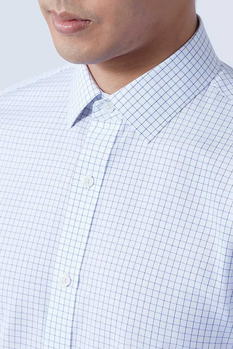 Breathable Cotton Wrinkle-Free Poplin Dress Shirt | Blue Check 16787N