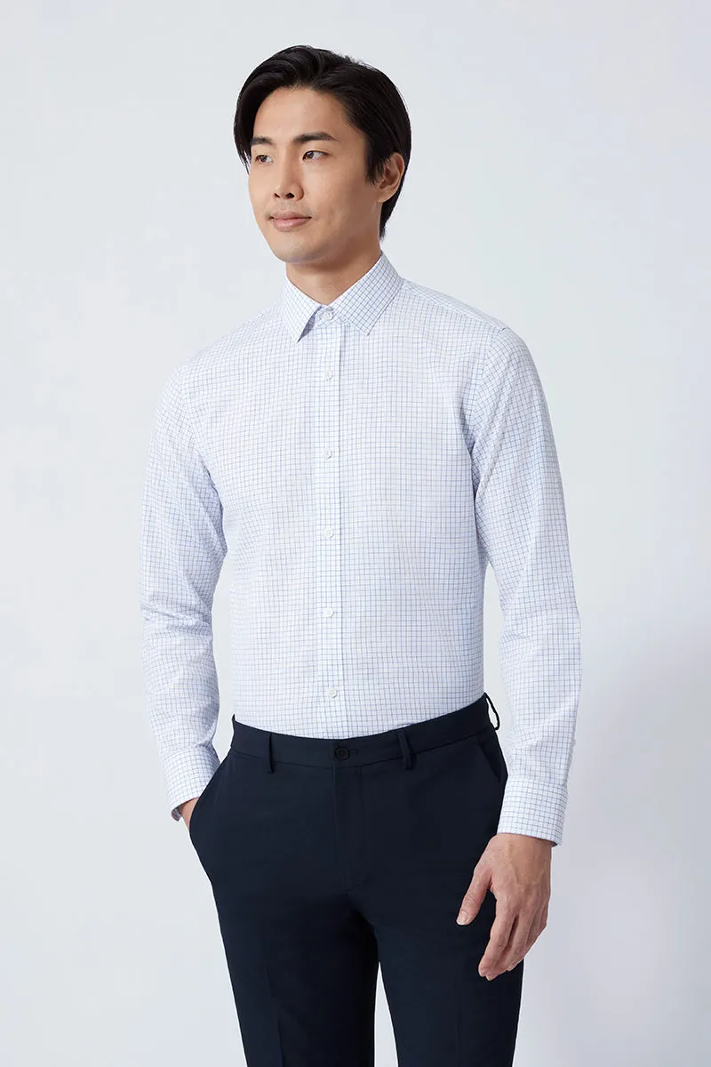 Stretchable Fabric Unique Design Wrinkle-Free Poplin Dress Shirt | Blue Check 16787N