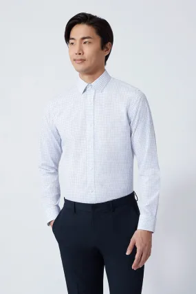 Stretchable Fabric Unique Design Wrinkle-Free Poplin Dress Shirt | Blue Check 16787N