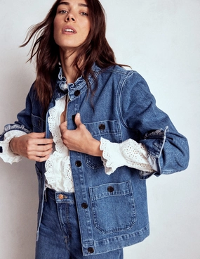 Double layer fabric Denim Frill Collar Jacket-Mid Wash