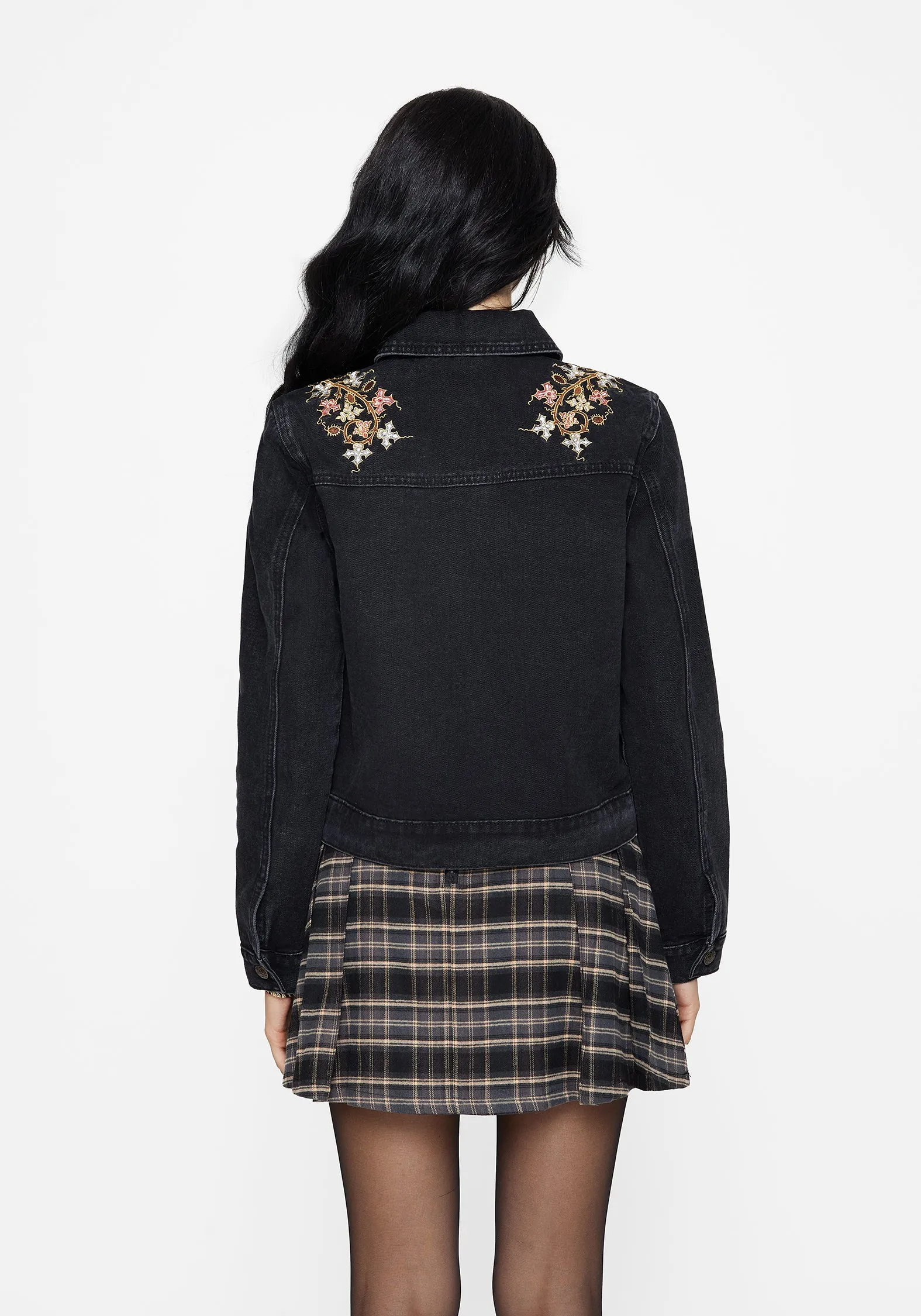 Weather Smart Look Nasturtium Floral Embroidered Denim Jacket