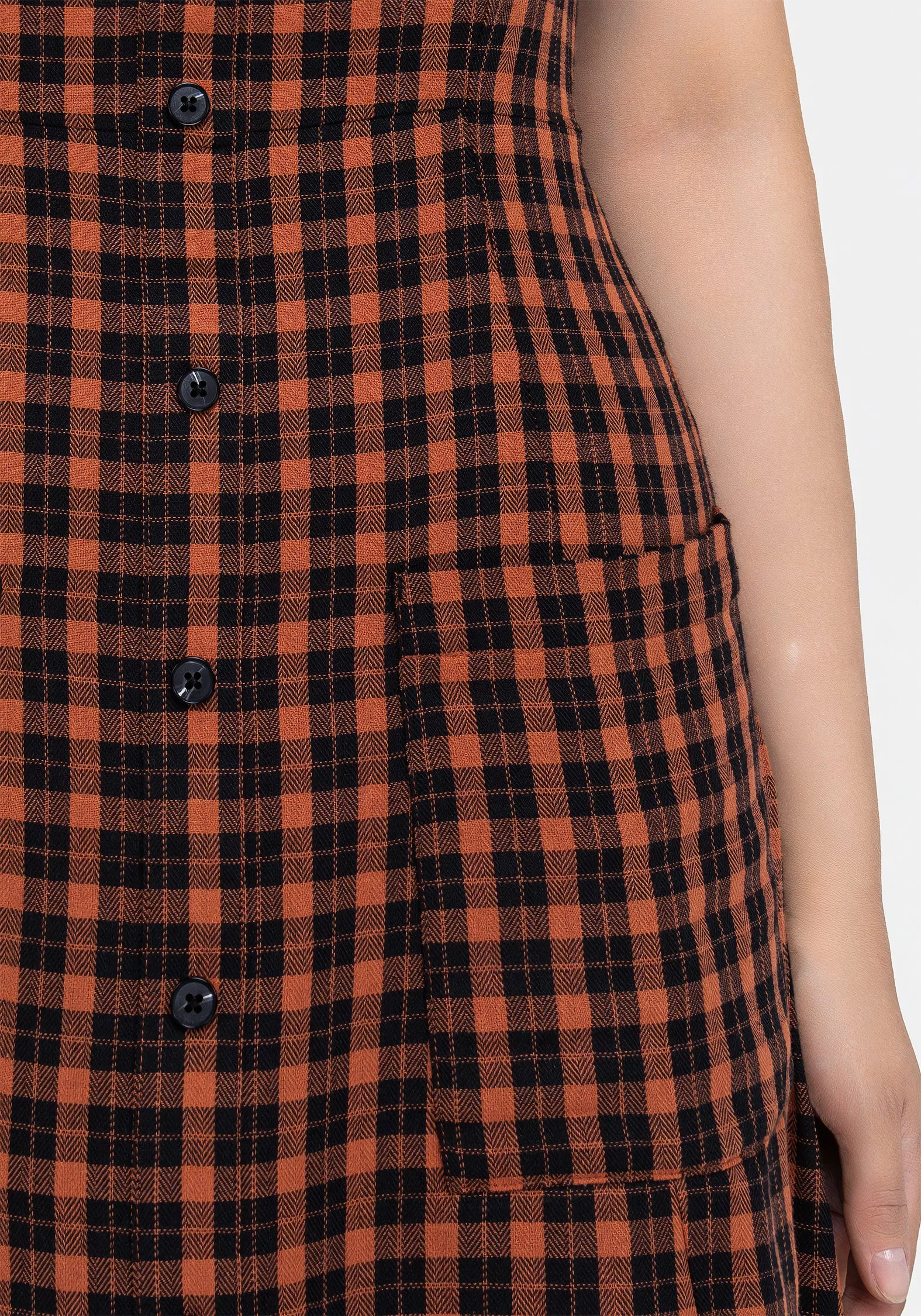 Urban Chic Stylish Appeal Terra Check Button Up Midaxi Dress - Orange