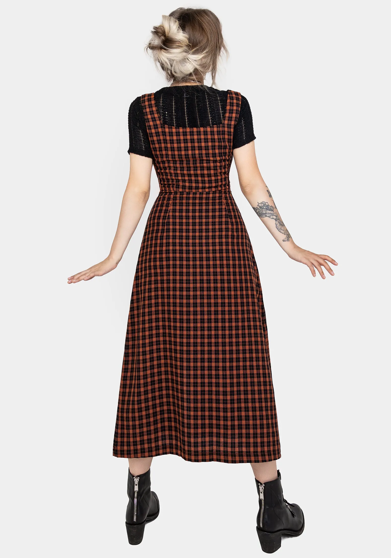 Weekend Chic Terra Check Button Up Midaxi Dress - Orange