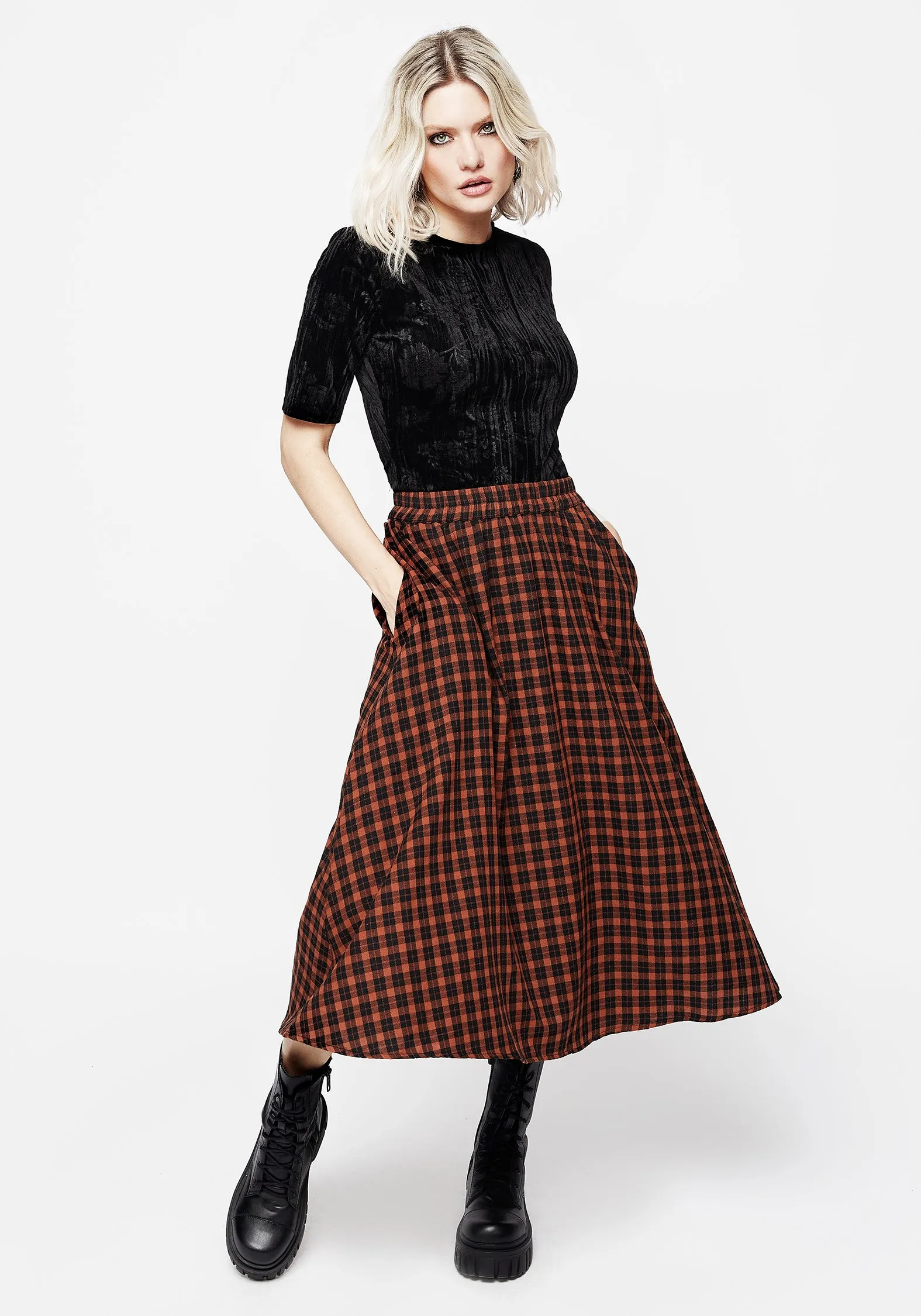 Terra Check Midi Skirt - Orange Bestseller Item Ethically Made