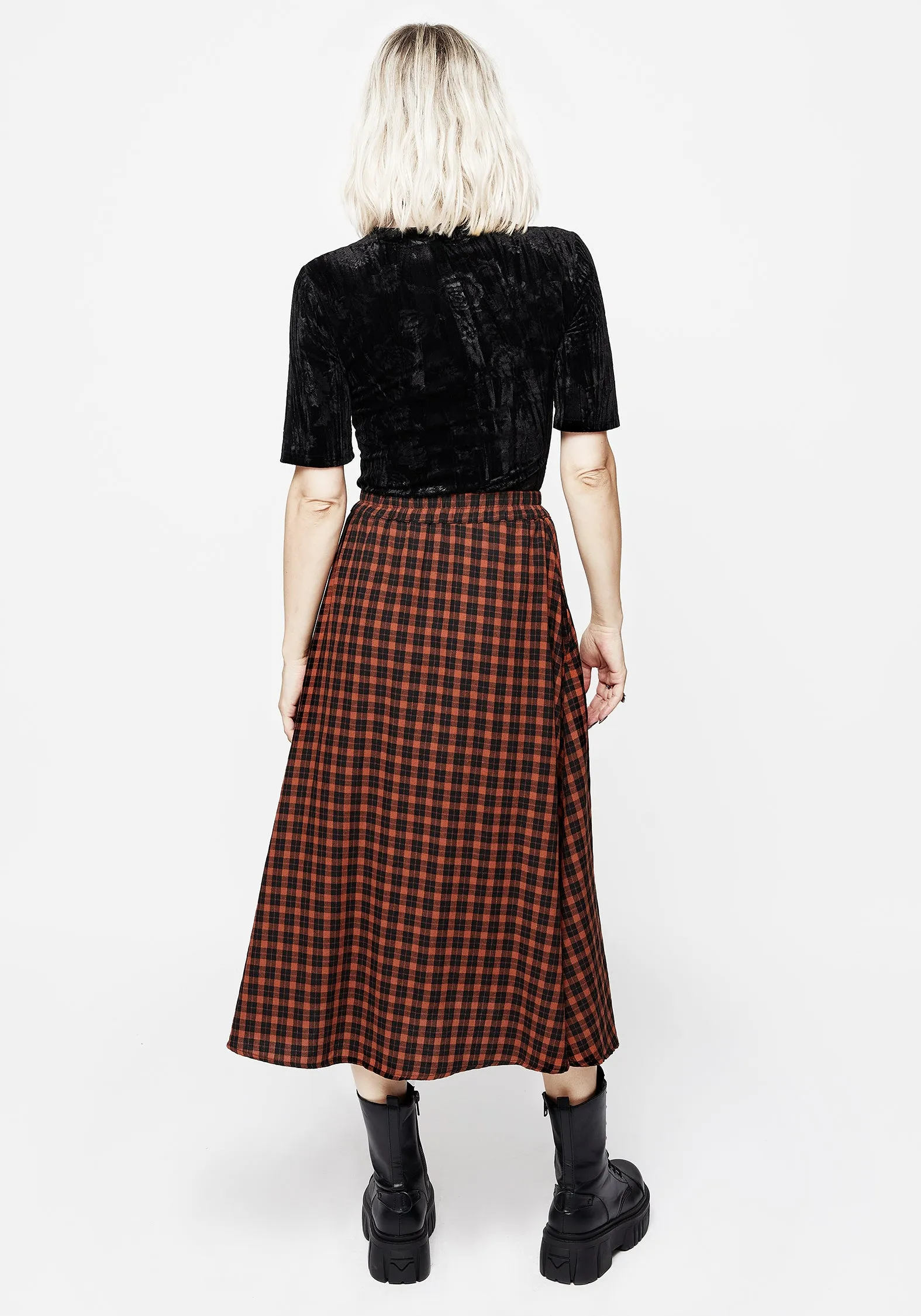 yoga session Terra Check Midi Skirt - Orange
