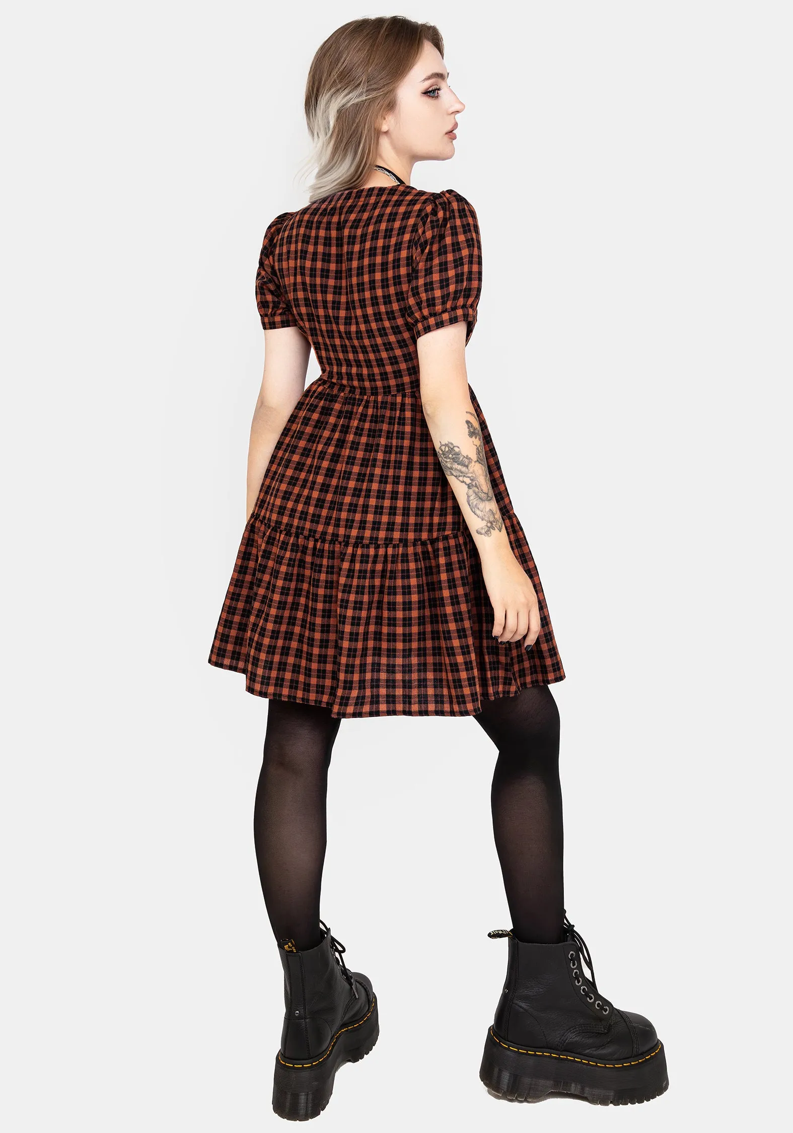 Style Blend Smart Fashion Terra Check Mini Smock Dress - Orange