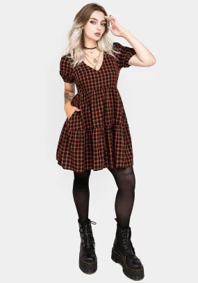Casual and Stylish Scandi Light Terra Check Mini Smock Dress - Orange