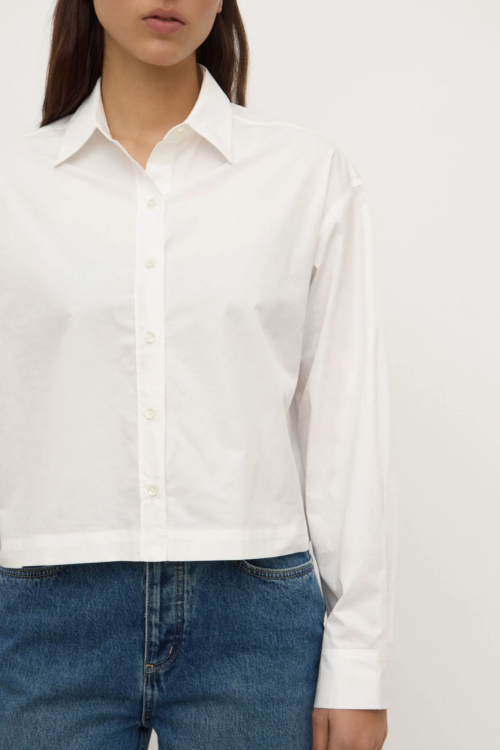 Double Stitched Hems Tessa Poplin Cropped Shirt