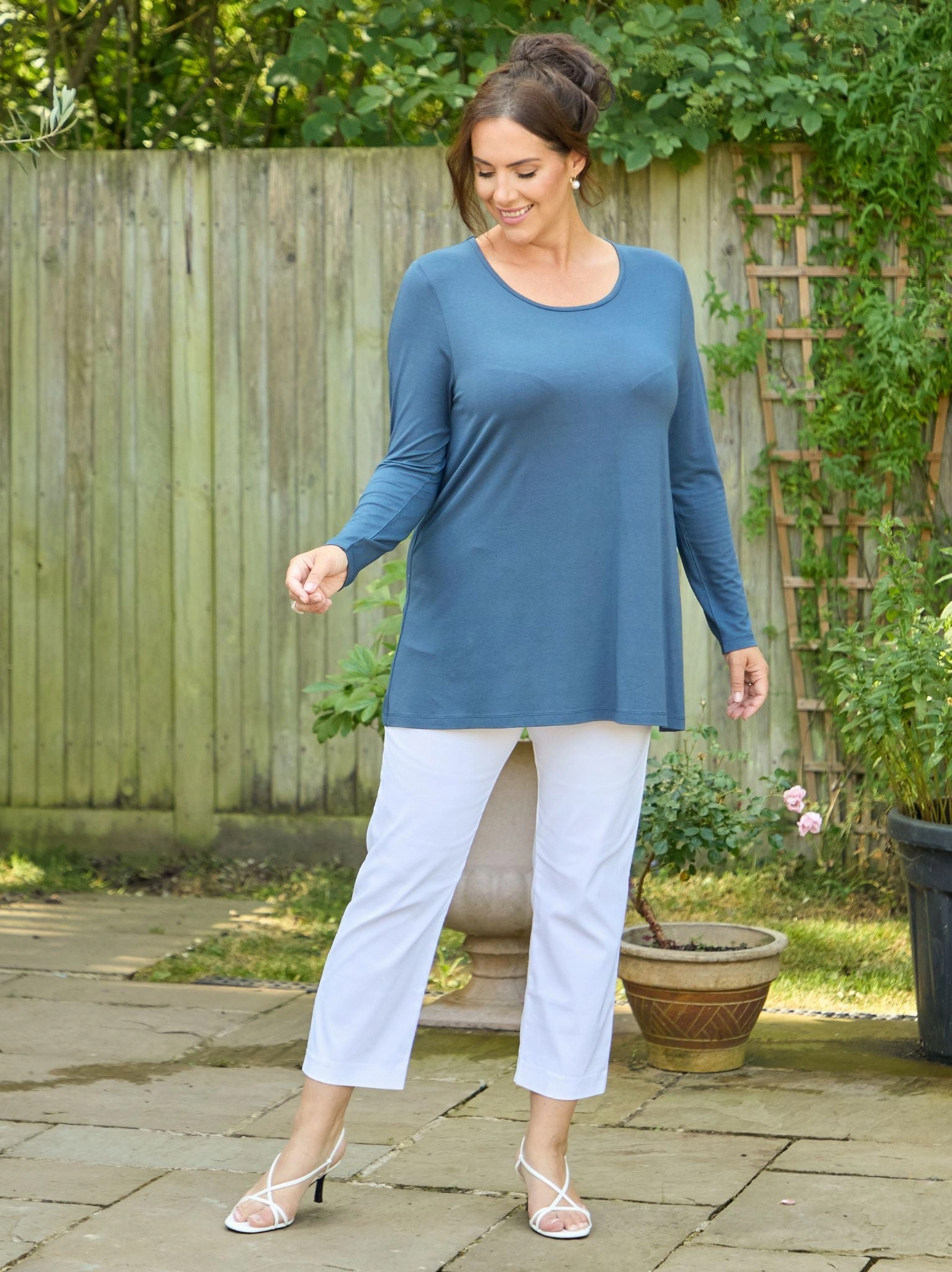 RelaxedNeckline Tessa Jersey Top - Denim Blue