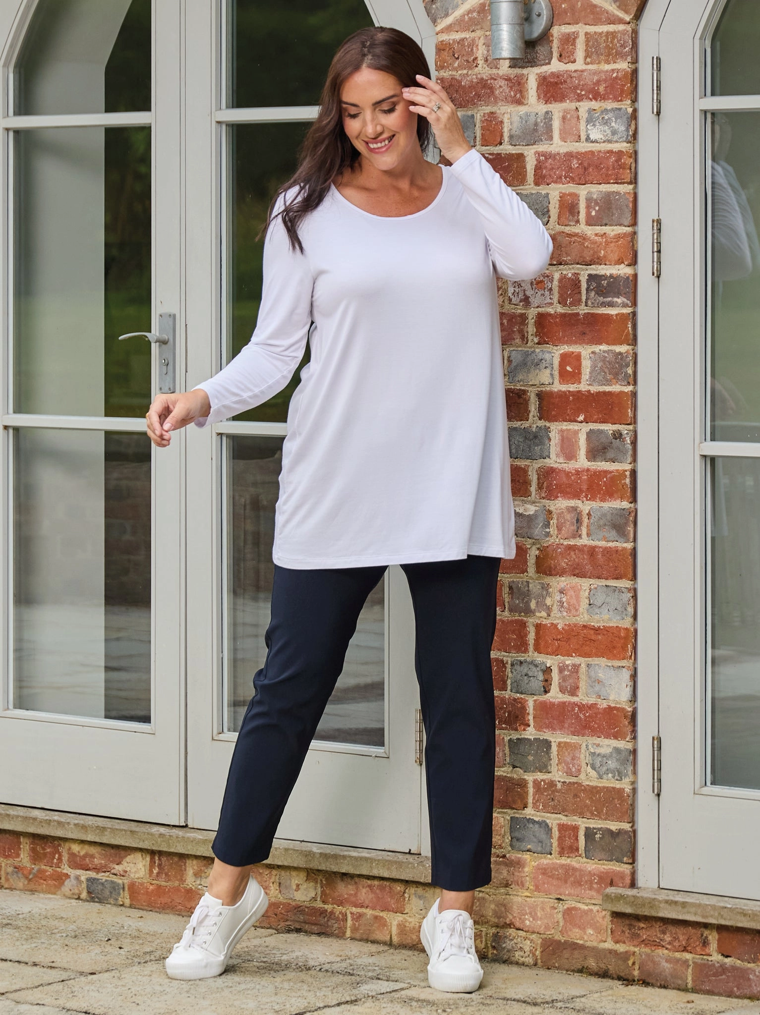 CrewNeck Lightweight Knit Tessa Jersey Top - White