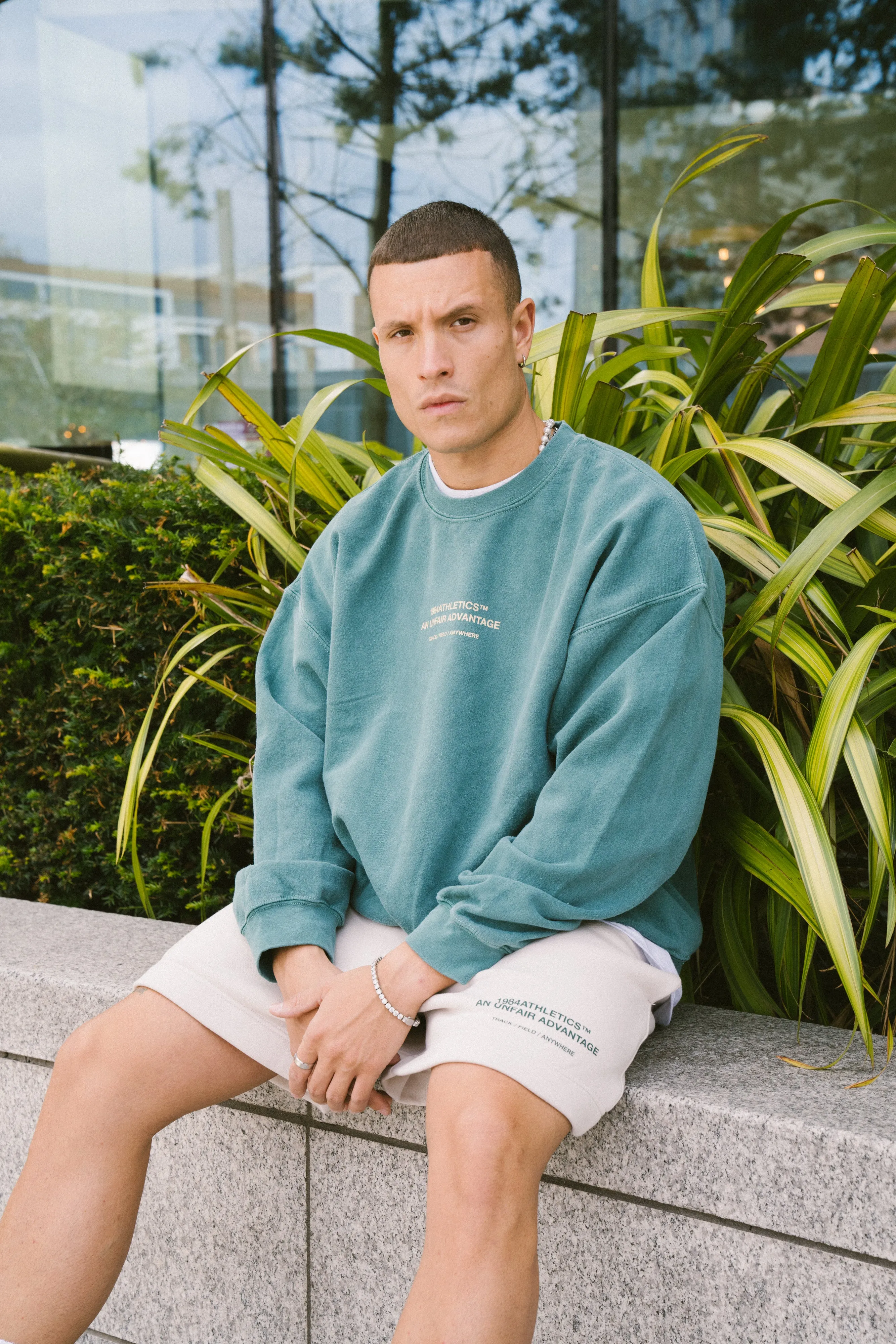Vice 84 'Athletics' Vintage Washed Sweater - Emerald Green Winter Style Must-Have Drop Shoulder Design