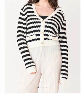 Durable Reinforced Elbows Luxe Touch Textured Striped Cardigan In White/black