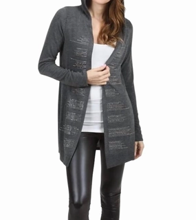 Snug Knit Cold-Weather Ready Hooded Cardigan With Stud Detail In Charcoal