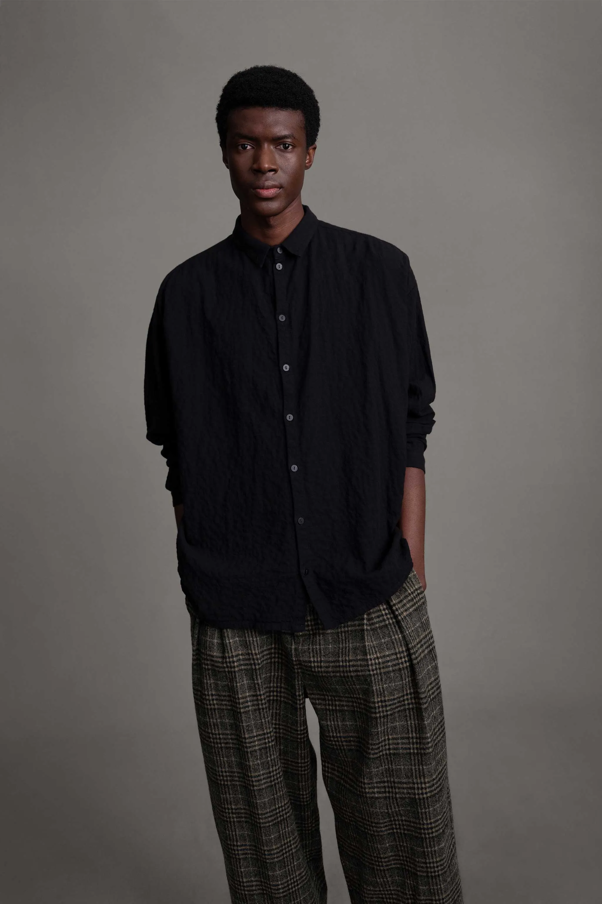 THE DRAUGHTSMAN SHIRT / WRINKLED TWILL FLINT Soft Texture Multipurpose Layering Fabric