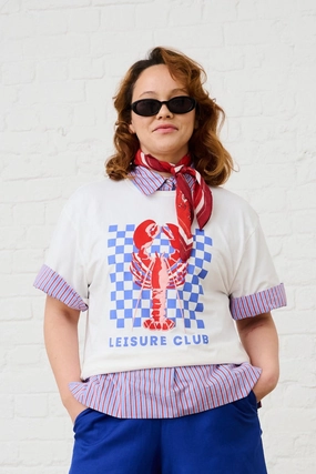 The Boxy Tee with Lobster Print Ribbed Hemline Hydrophobic Threadwork