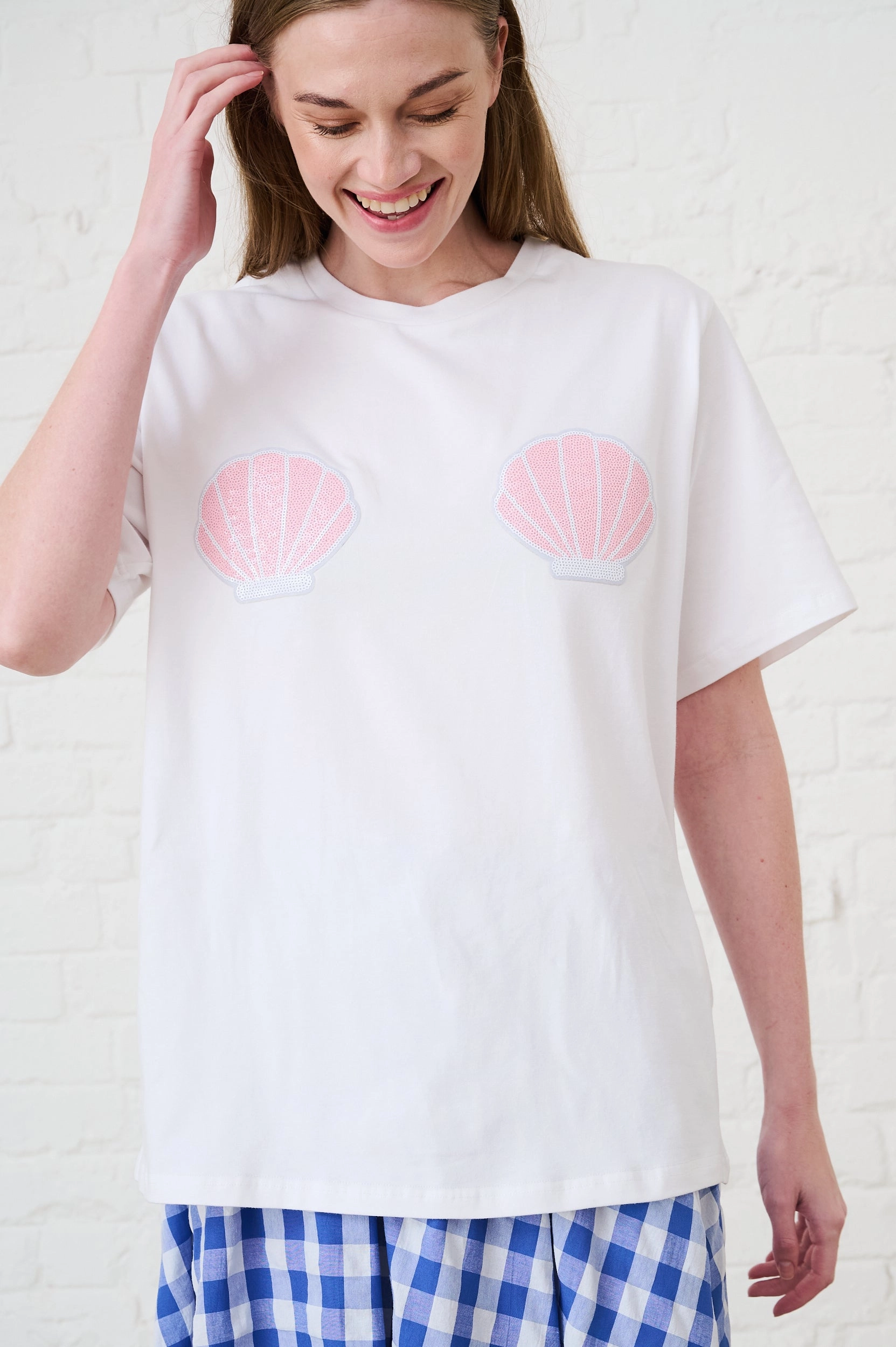 Luxurious Feel Layered Hemline The Oversized Tee with Sequin Shells