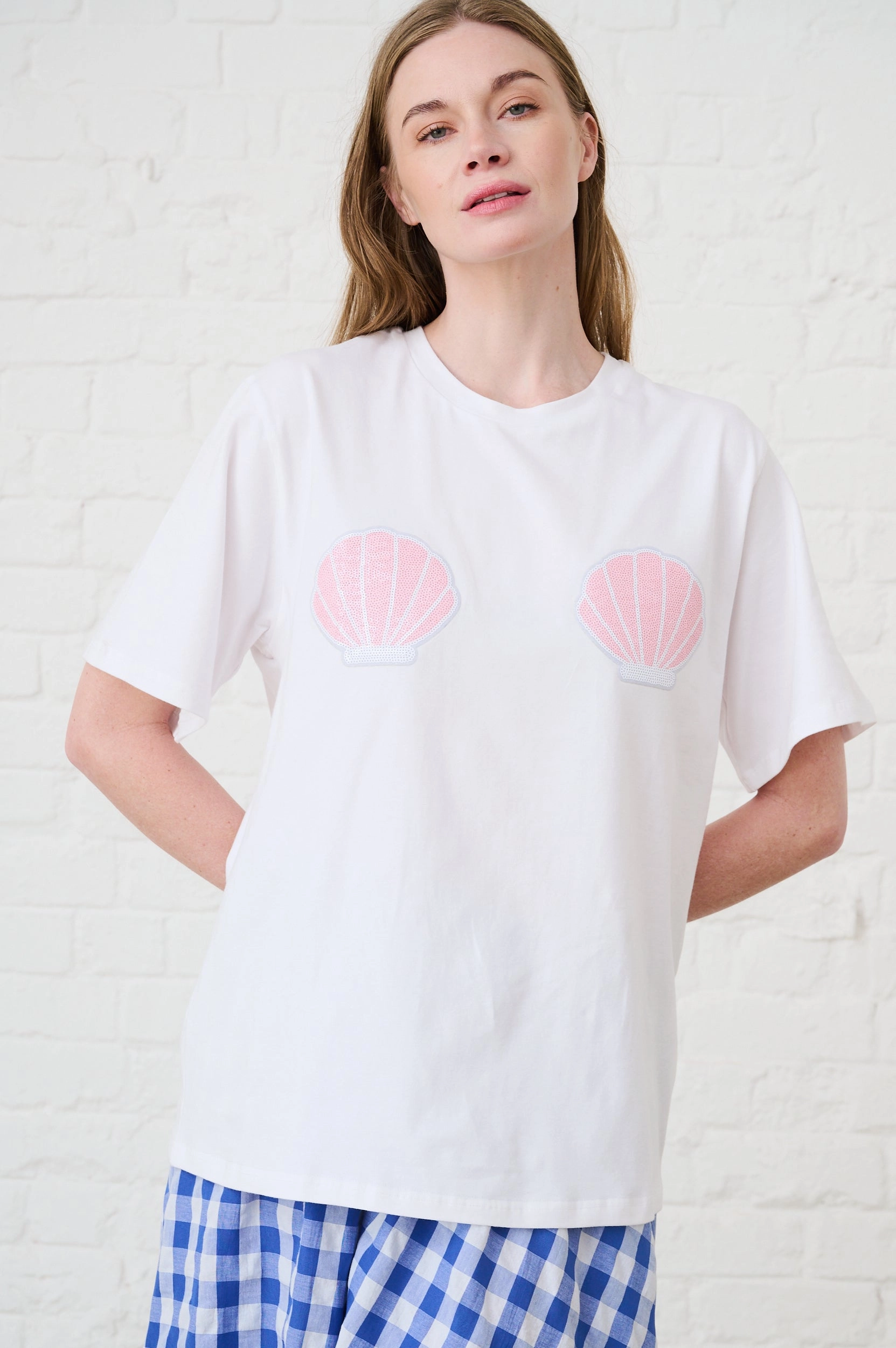 High Neck Design The Oversized Tee with Sequin Shells