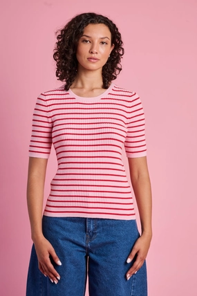 The Stripe Knitwear Basic in Red and Pink Button Down Collar Style
