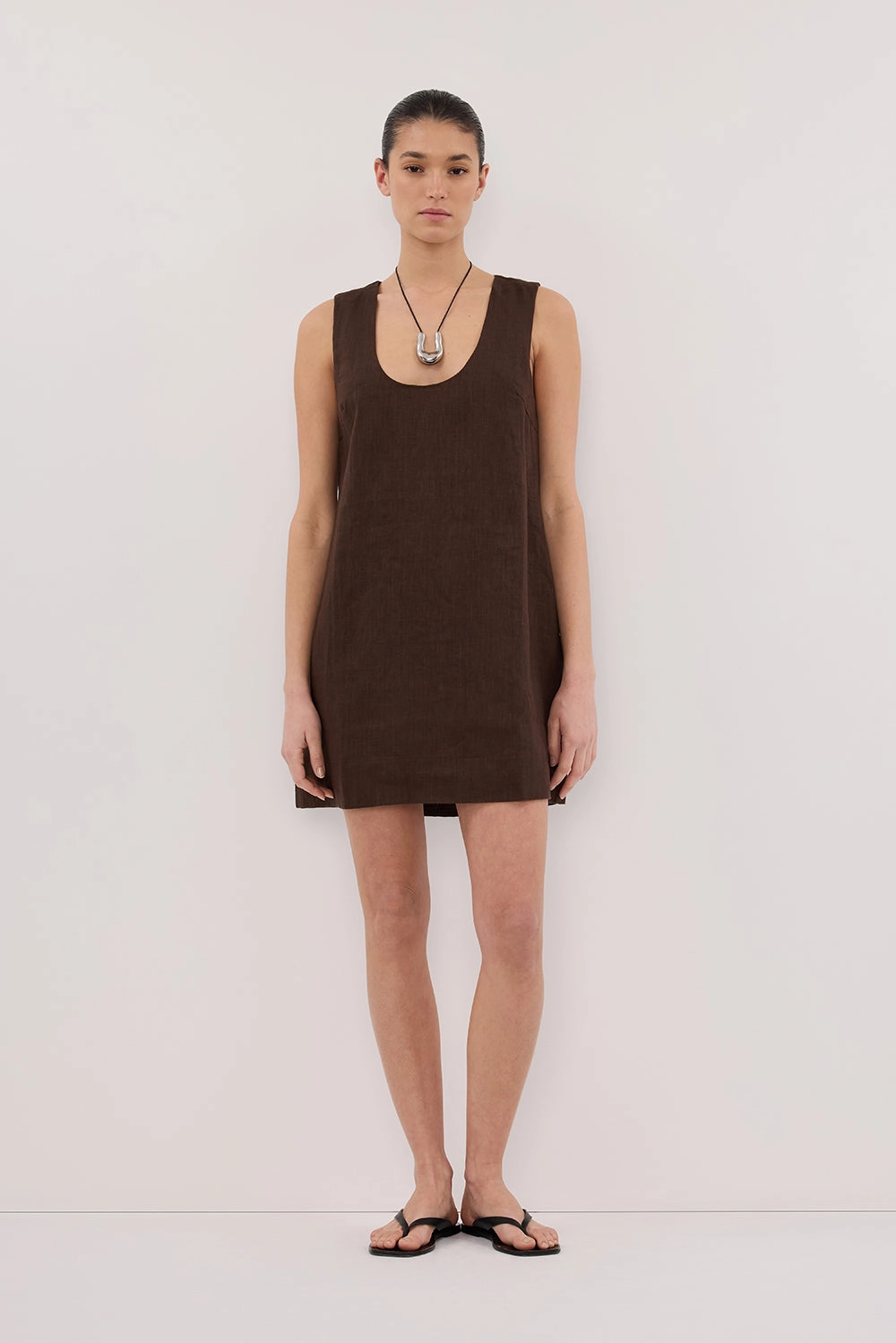 Flexible Style Daytime Mood LOTUS BITTER CHOC LINEN MINI DRESS