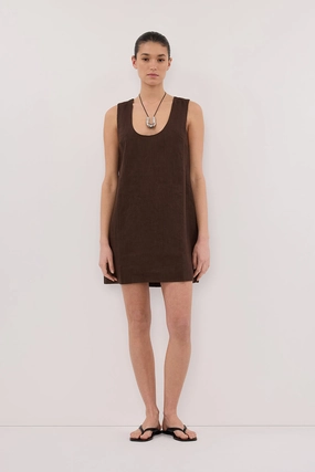 Flexible Style Daytime Mood LOTUS BITTER CHOC LINEN MINI DRESS