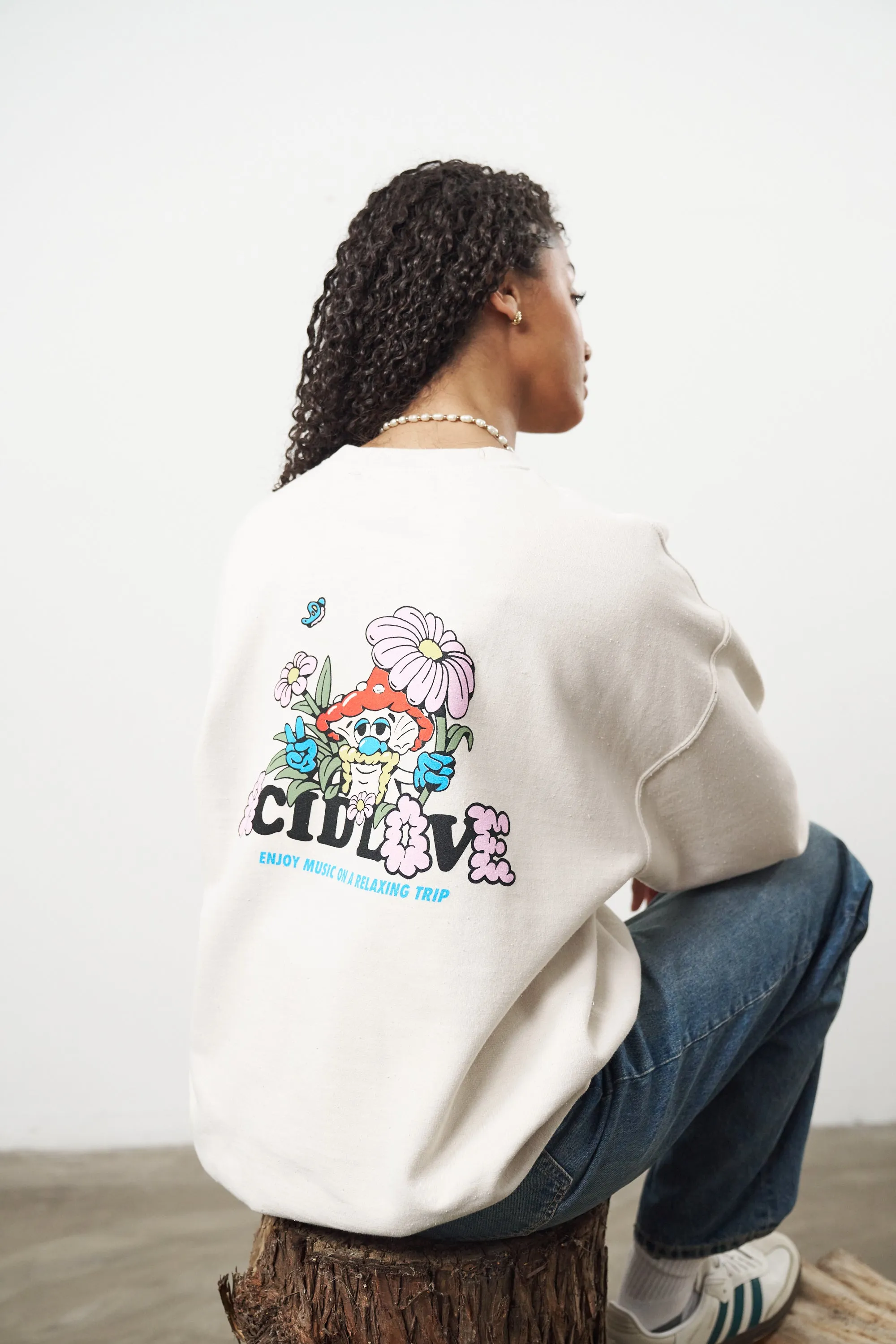 Acid Love 'Mushroom' Vintage Washed Sweater - Cream Hypoallergenic Wool Mix