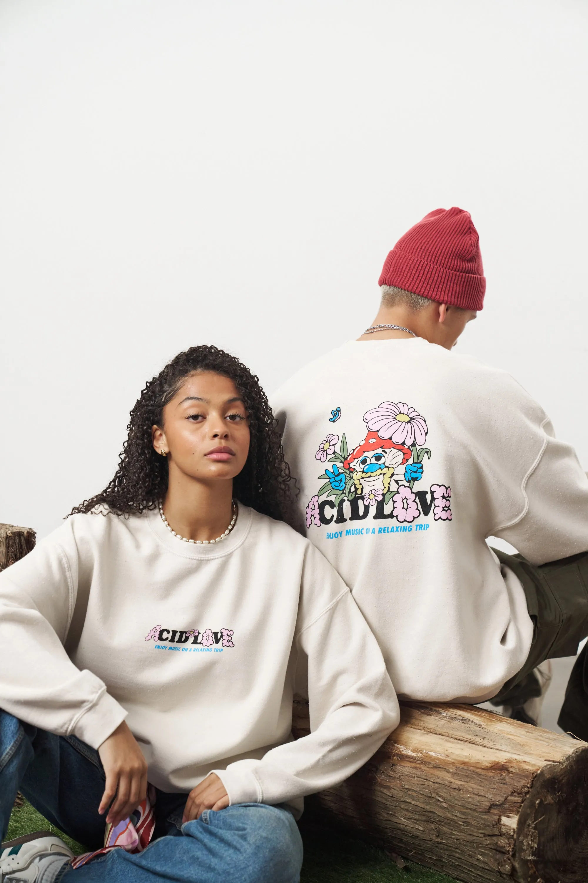 Acid Love 'Mushroom' Vintage Washed Sweater - Cream Fashion Forward
