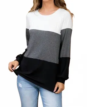 Long Sleeve Sweater In Black/grey Side Slit Design Relaxed Fit