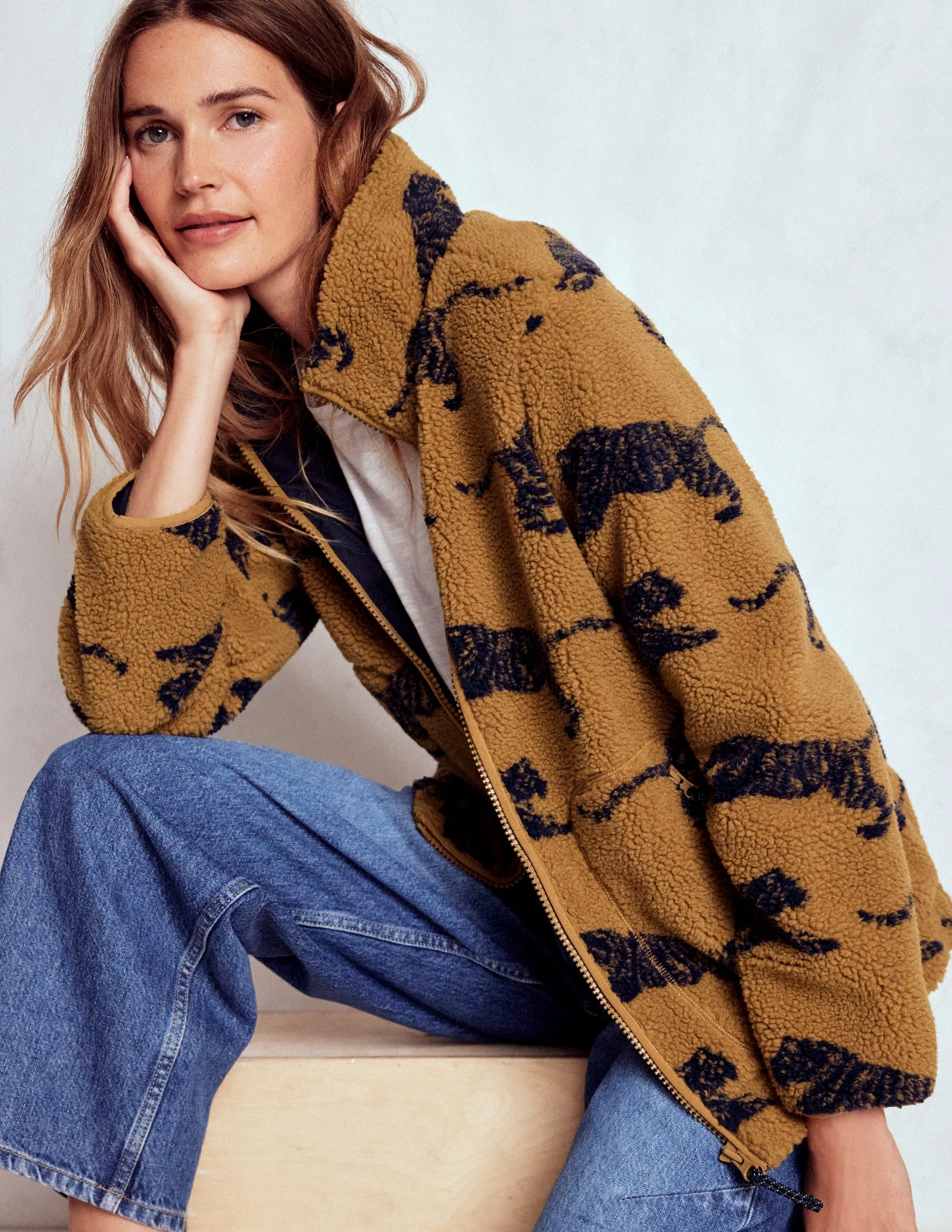 Modern Layers WrinkleFreeFinish Westminster Borg Jacket-Hazelnut Brown, Leaping Tiger