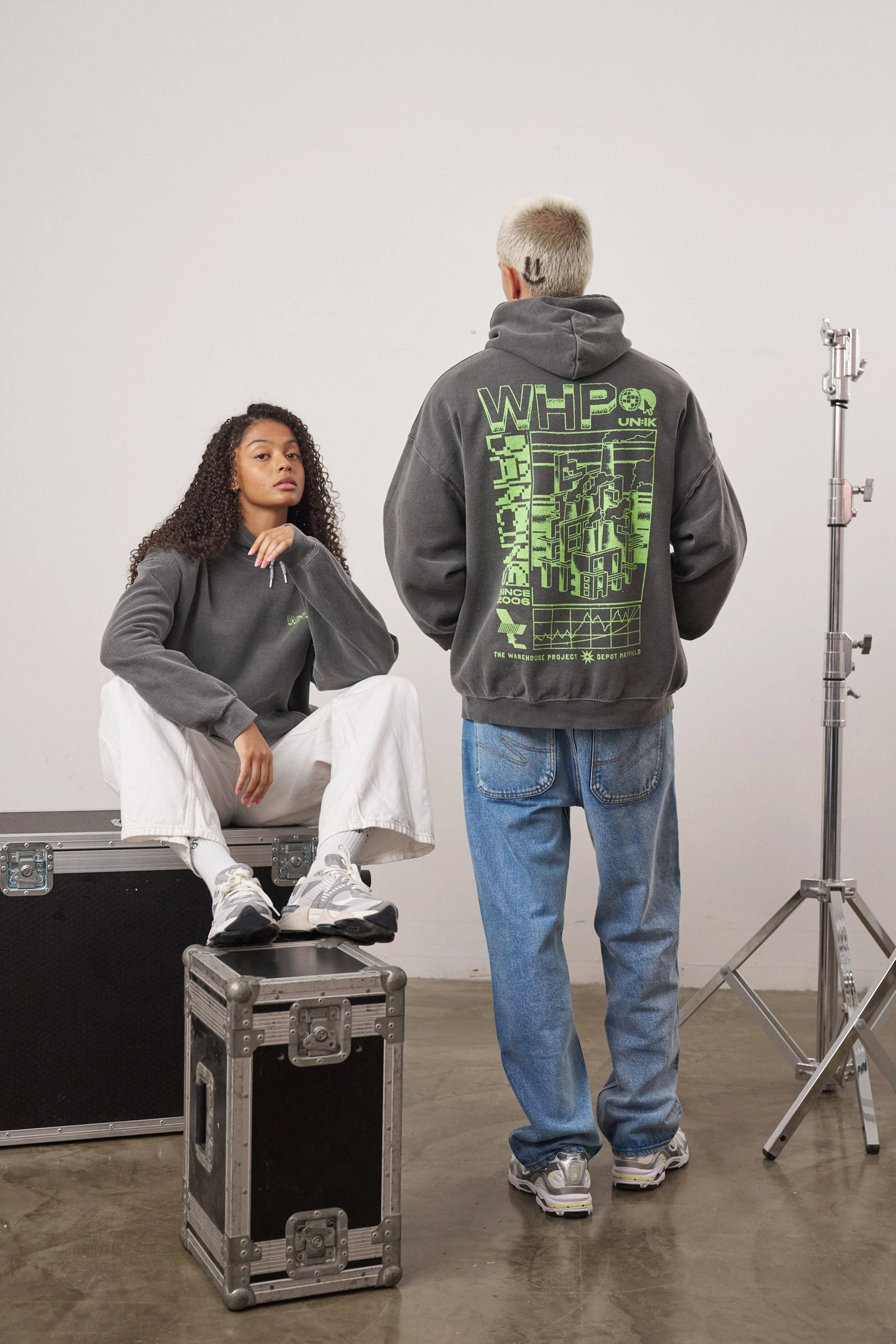 WHP x UN:IK 'Since 2006' Vintage Washed Hoodie - Black Urban Light