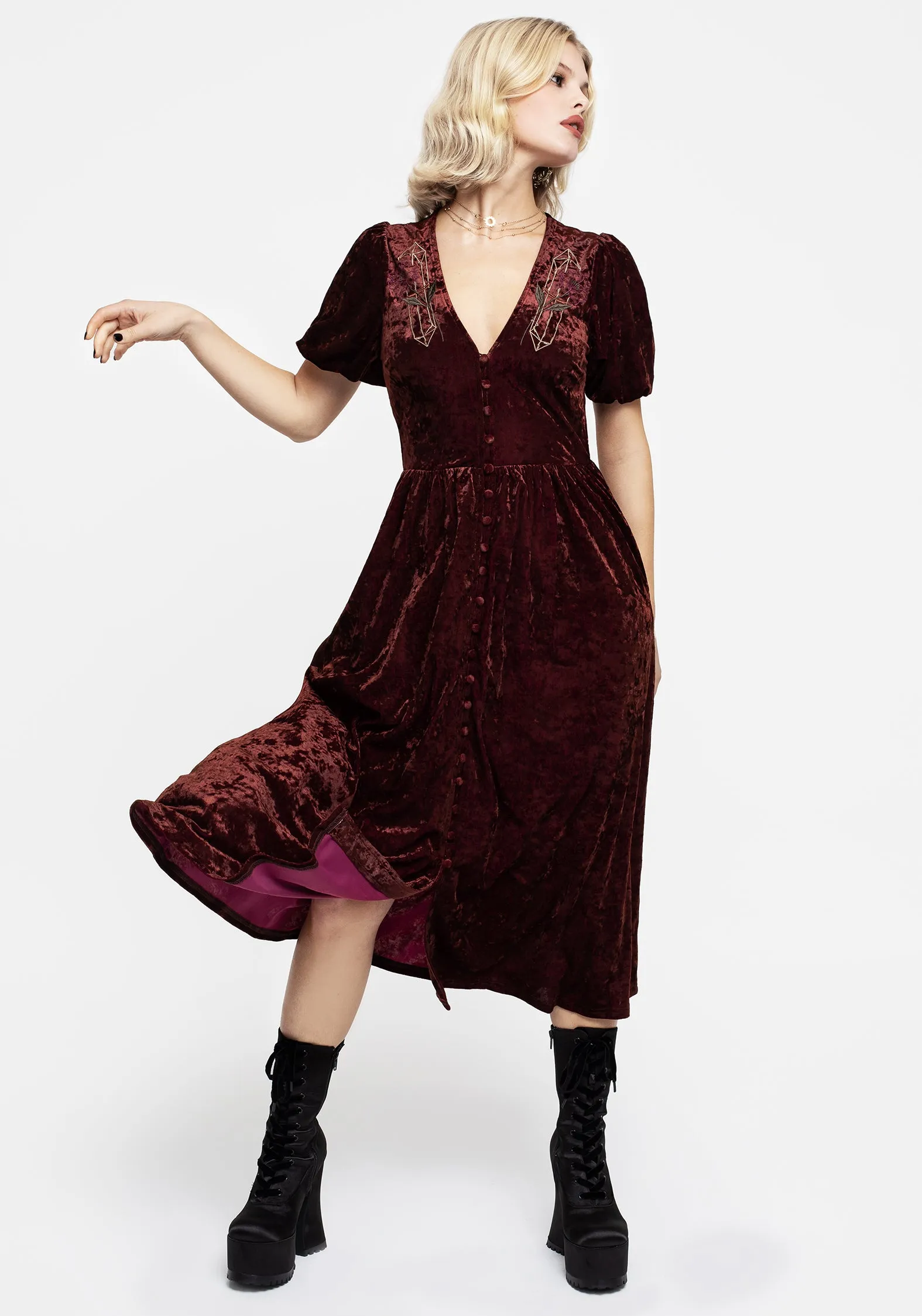 Essence Crushed Velour Button Up Midi Dress Calm Grace