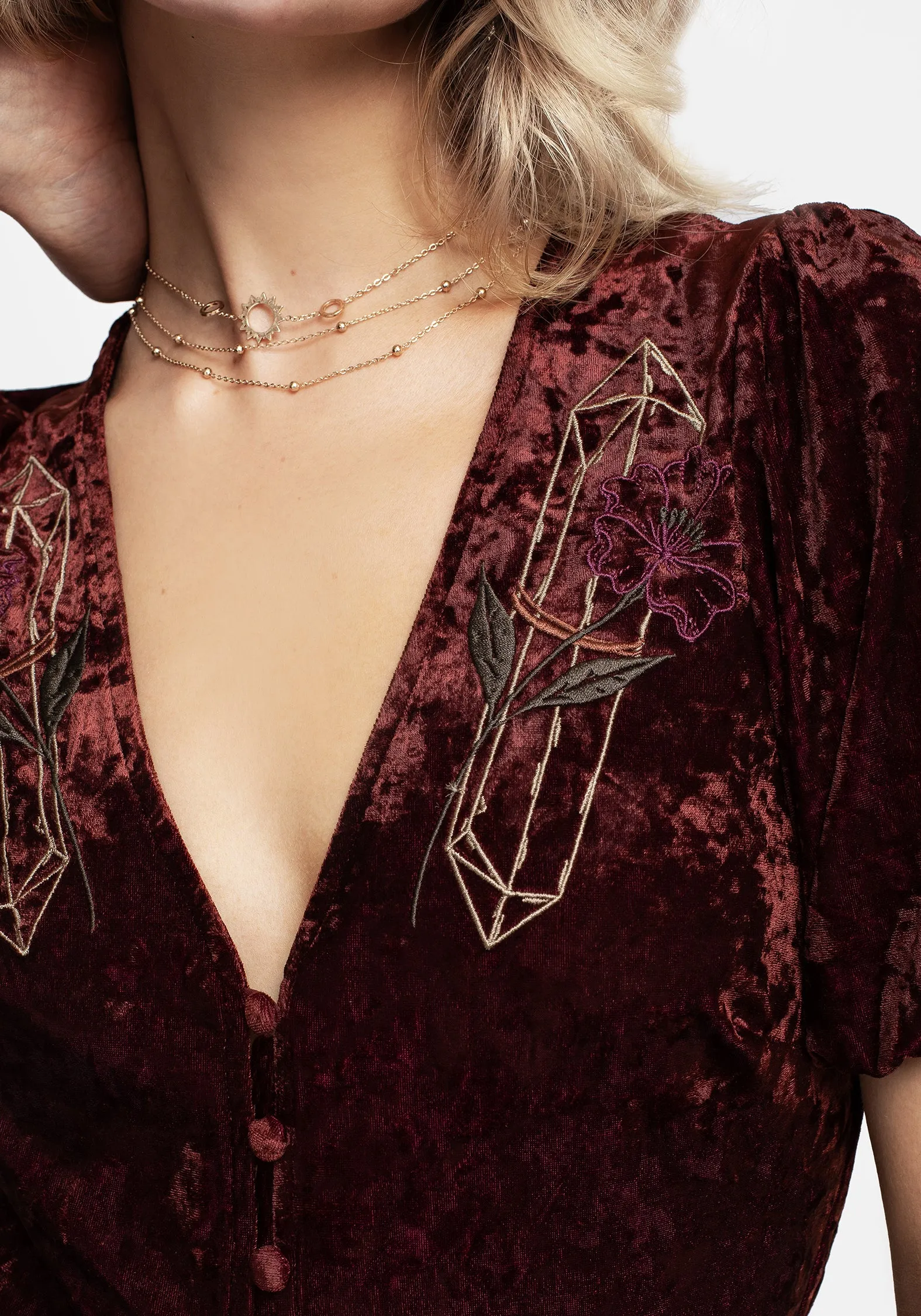Night Vibes Guest Shine Essence Crushed Velour Button Up Midi Dress
