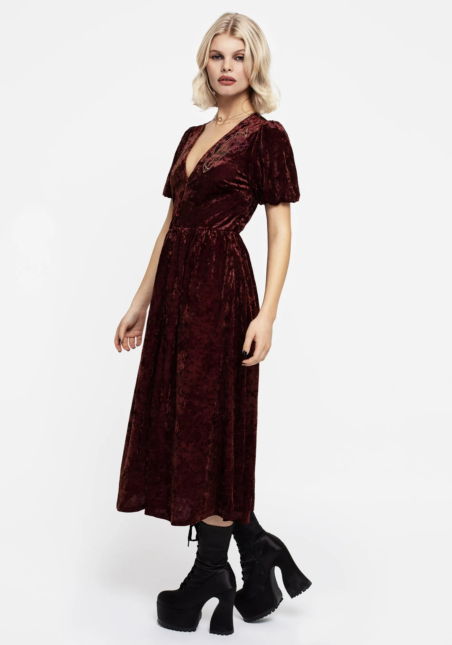 Sleek and Flattering Essence Crushed Velour Button Up Midi Dress