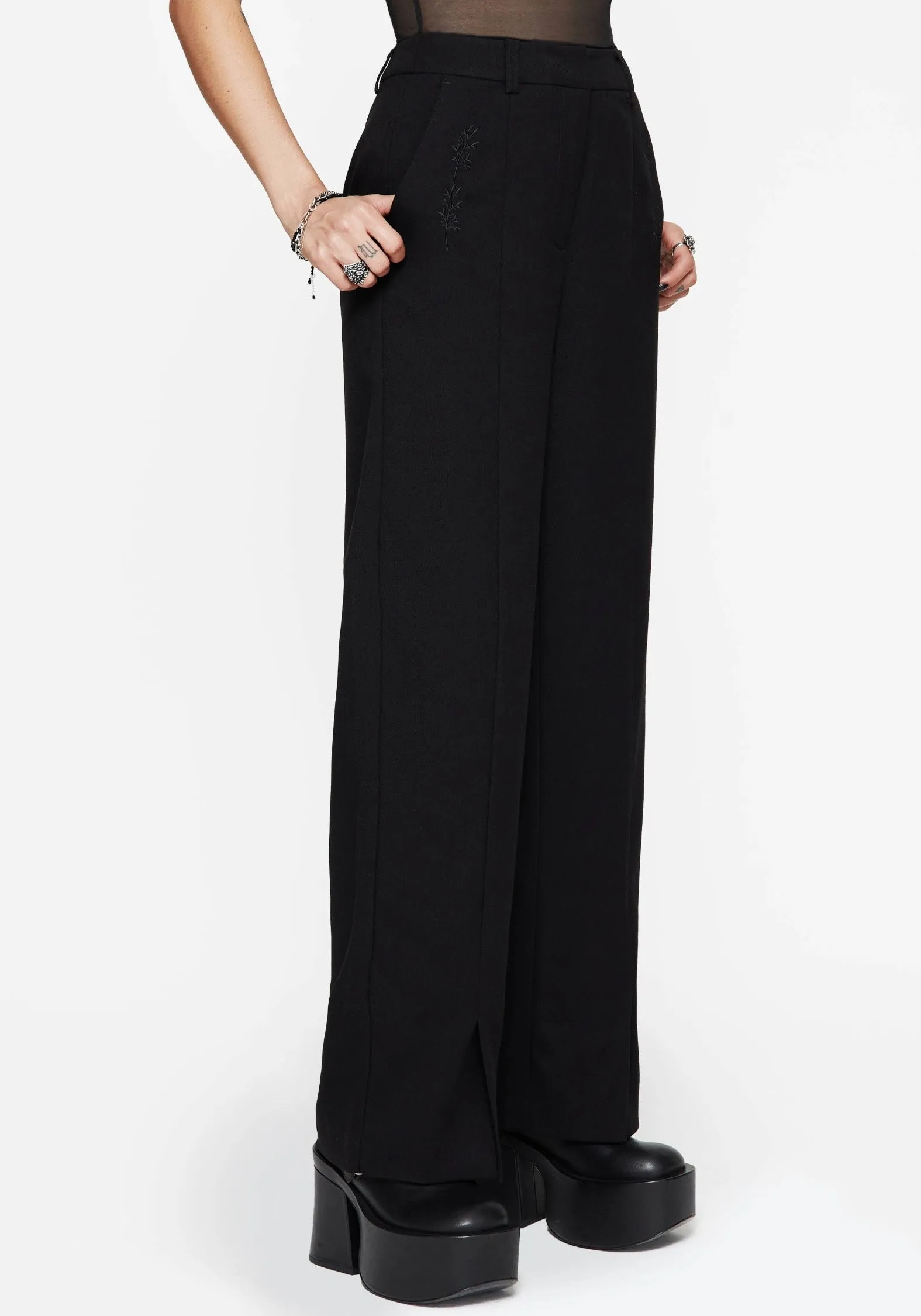 Street Comfort Thora Embroidered Front Split Tailored Trouser