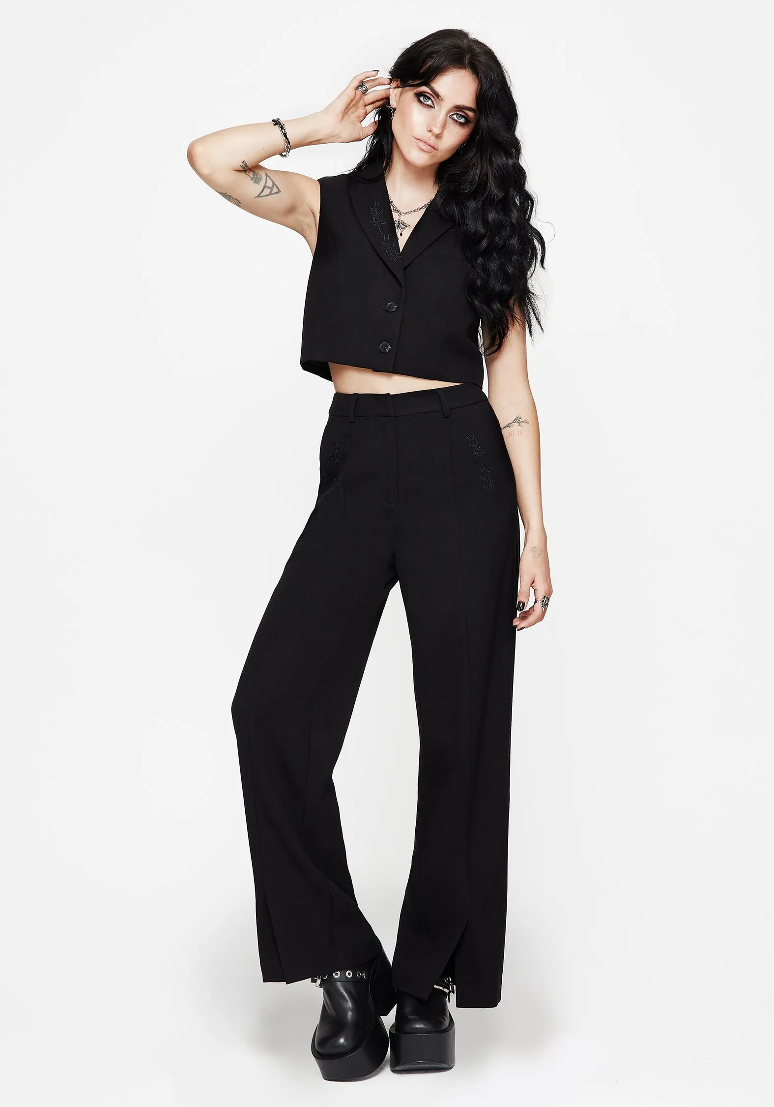 No Gap Waist Thora Embroidered Front Split Tailored Trouser