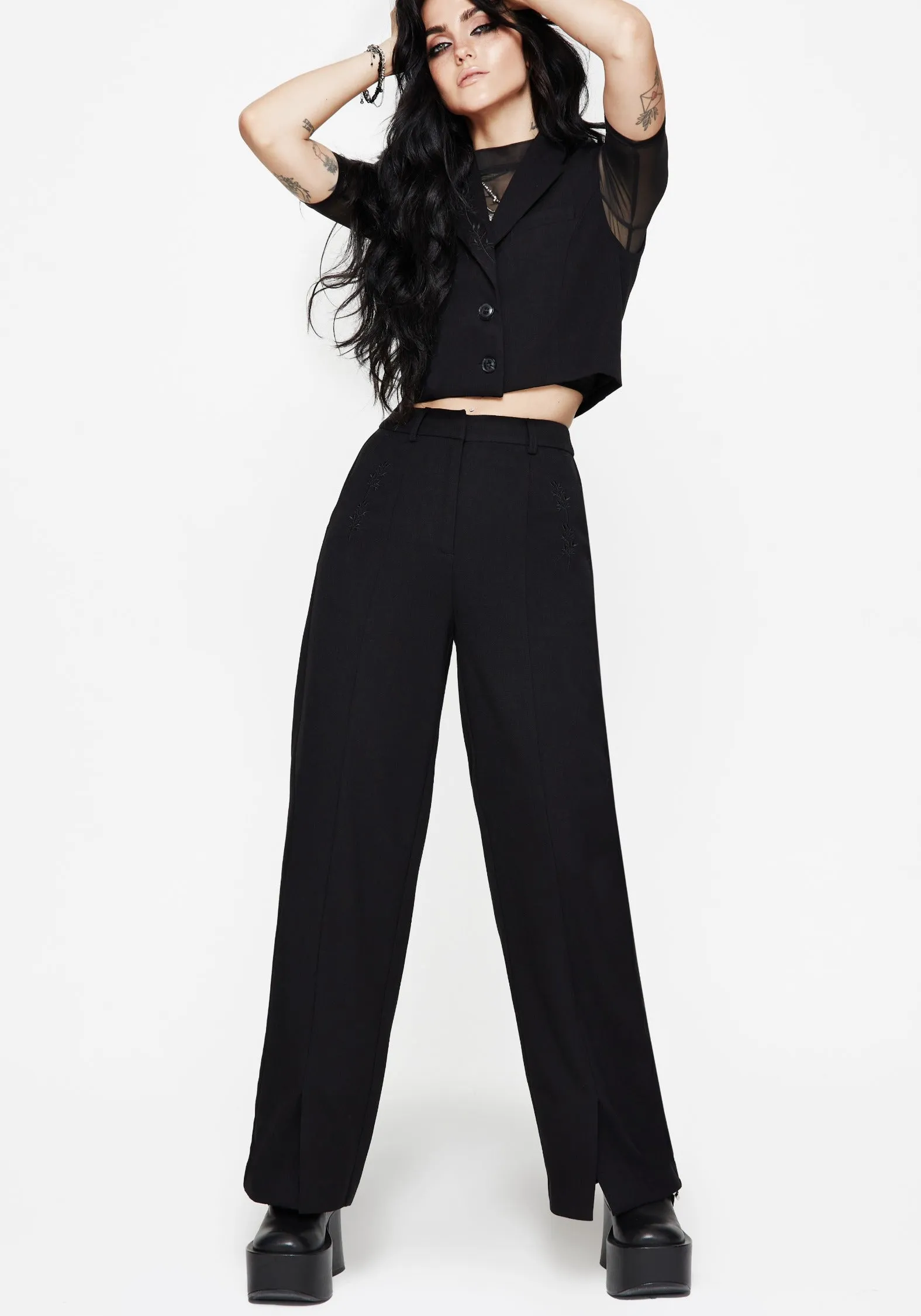 Thora Embroidered Front Split Tailored Trouser Urban Flex