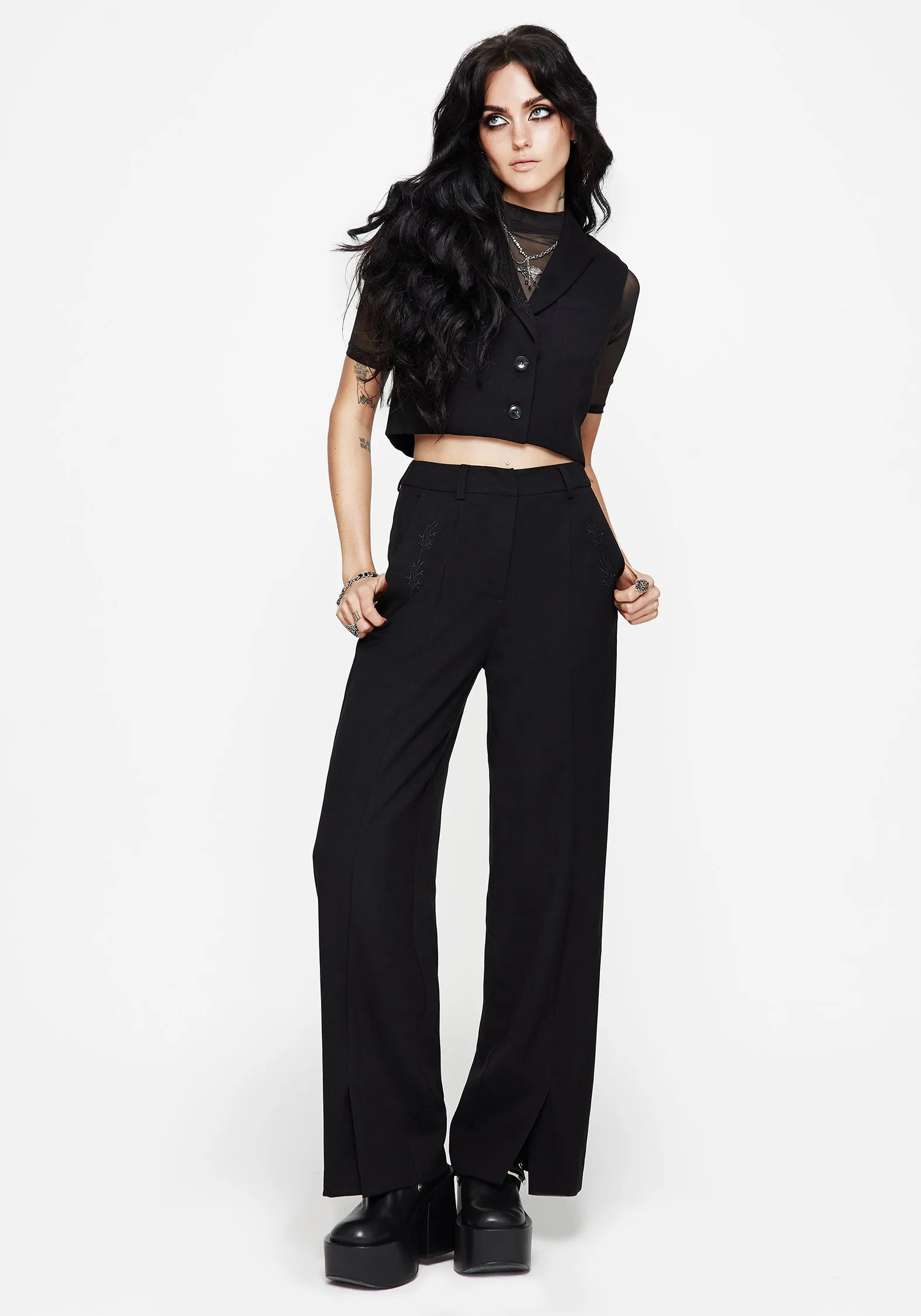 Thora Embroidered Front Split Tailored Trouser Casual Essentials