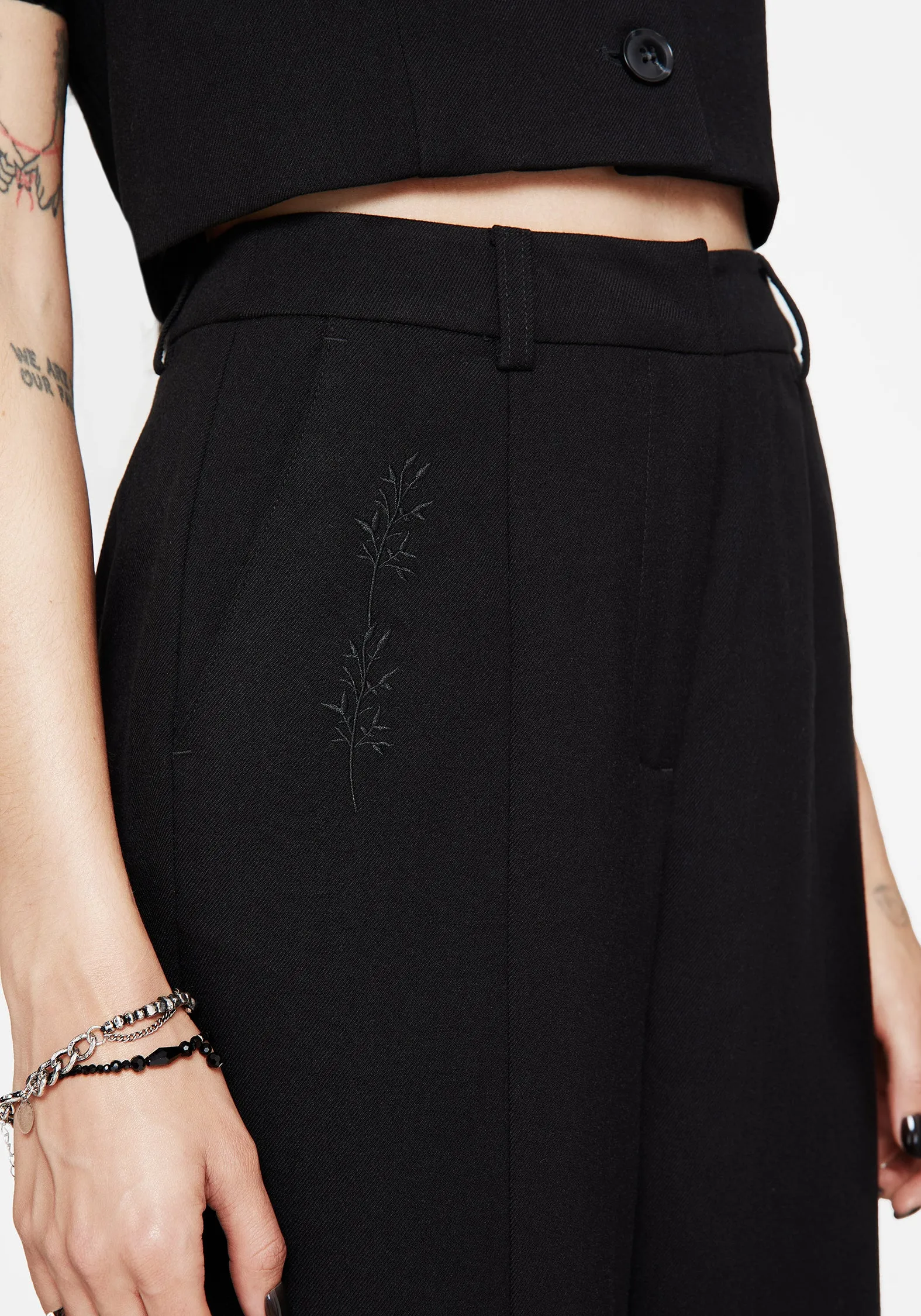 Thora Embroidered Front Split Tailored Trouser StaticResistantMaterial Flexible Seam