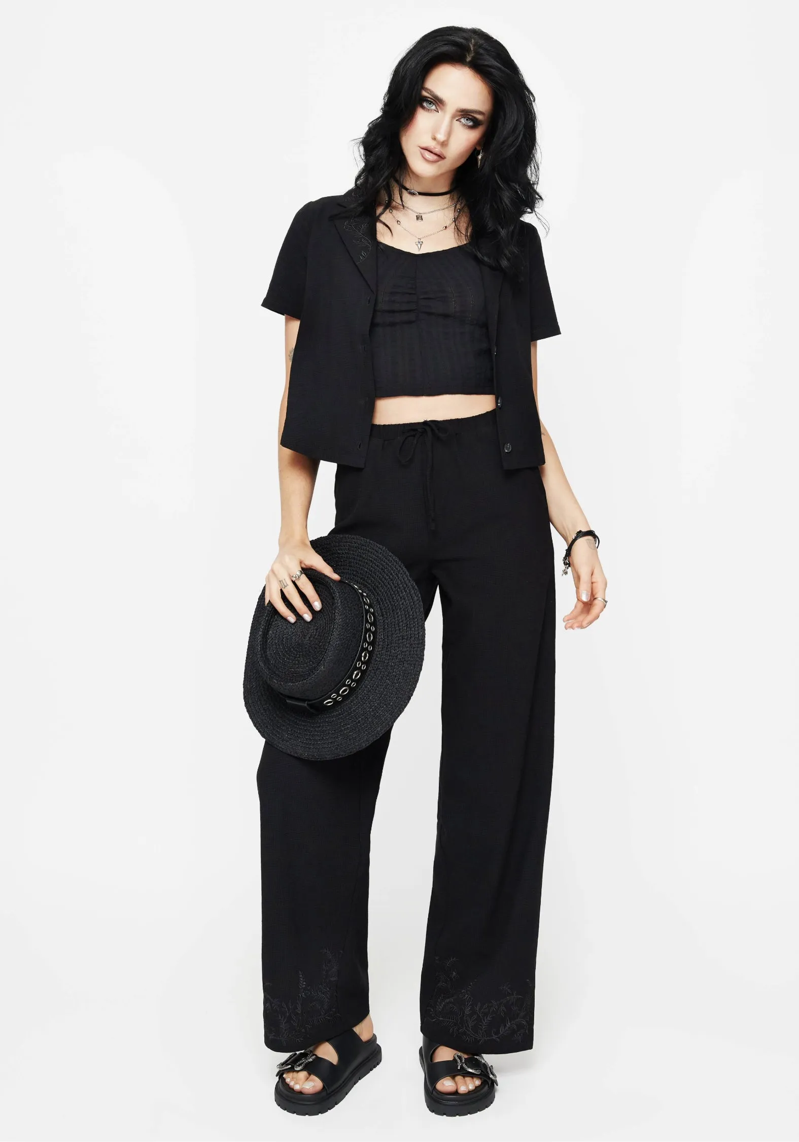 Thorell Embroidered Cotton Wide Leg Trousers Bonded Seam Technology