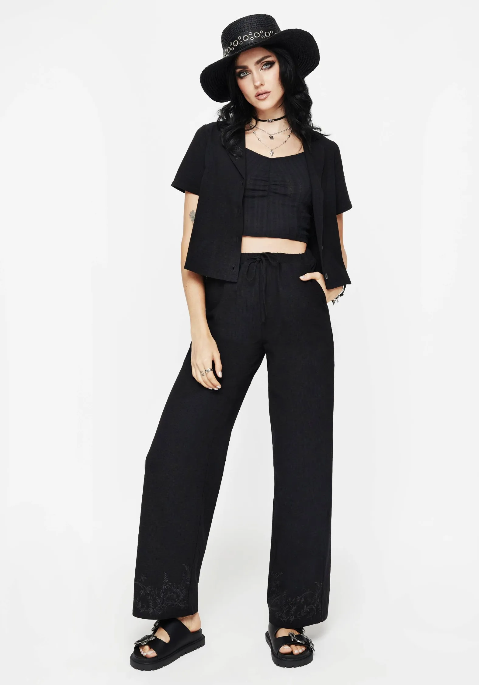 Outdoor Comfort Comfort for All Thorell Embroidered Cotton Wide Leg Trousers