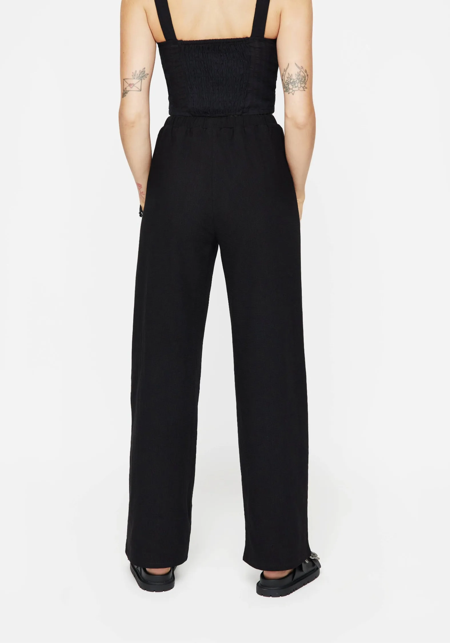 Thorell Embroidered Cotton Wide Leg Trousers Distressed finish