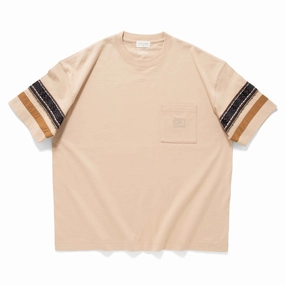 (ZT1683) Patch Sleeve Panel Pocket Tee Weekend Look Non Toxic Printing