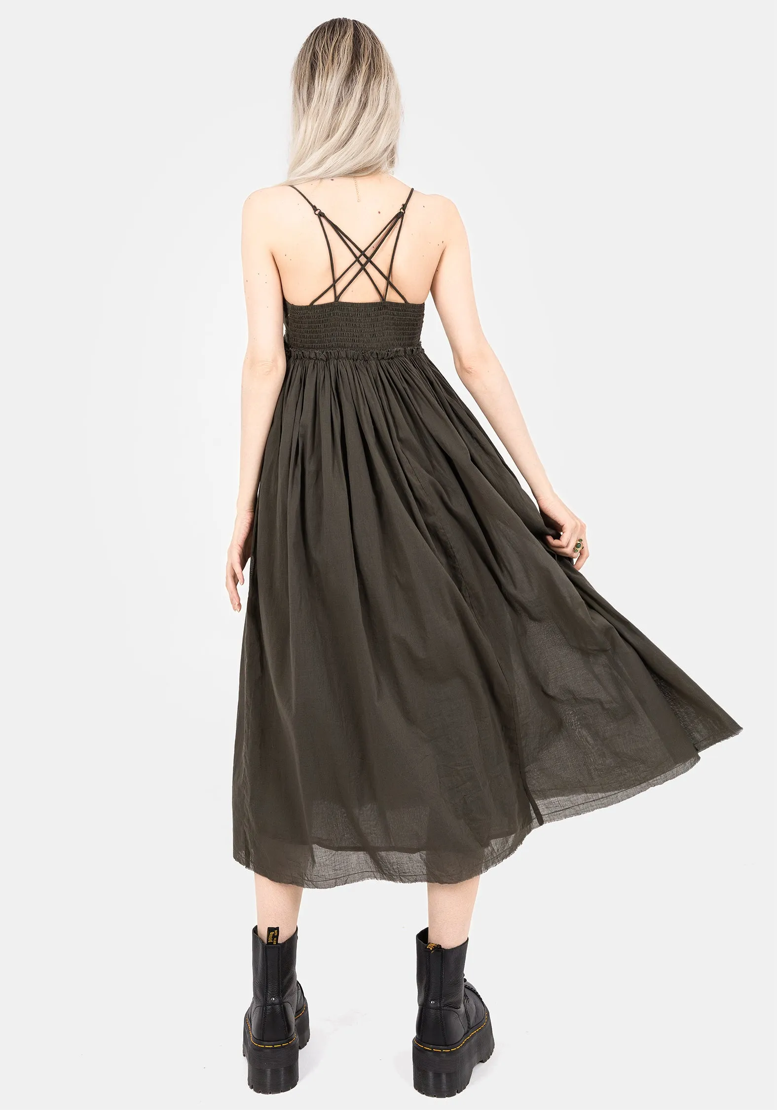 Thyme Cotton Plunge Neck Cami Midi Dress Easy Go