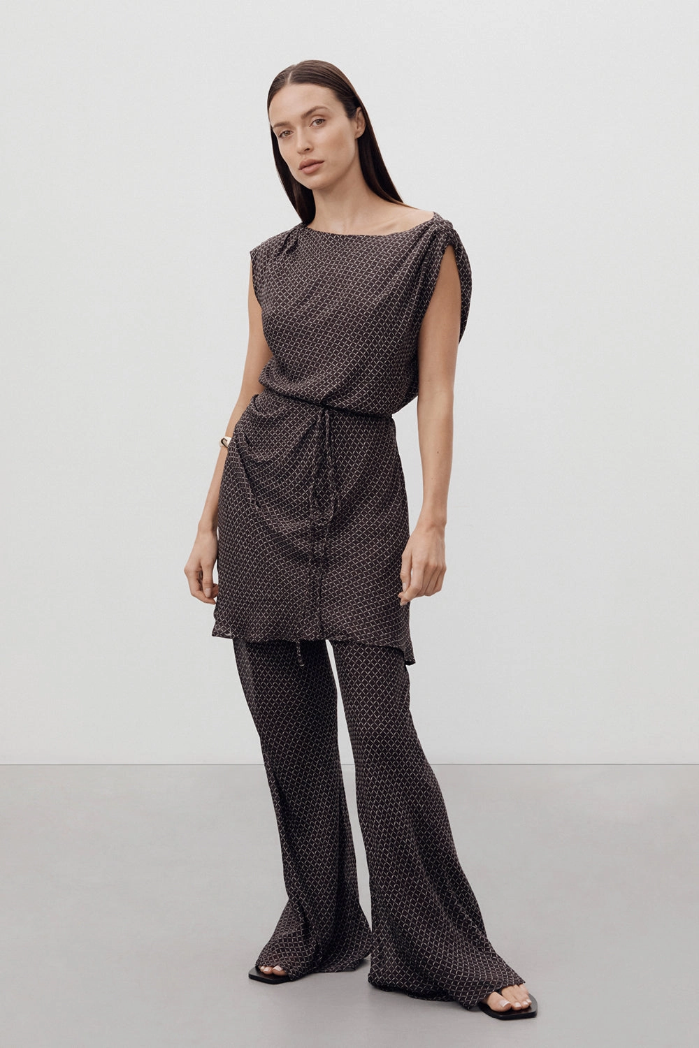 Fit For All TIA CHOC MICRO CHECK MINI DRESS