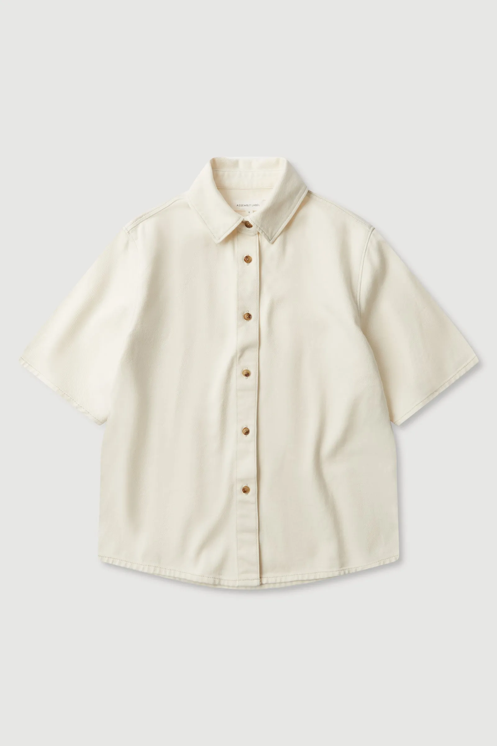 Boxy Denim Short Sleeve Shirt Mature Elegance Asymmetrical Cut