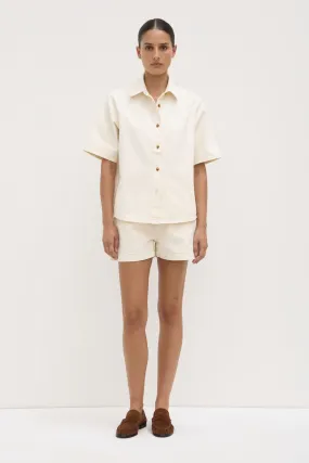 Comfort Stretch Layered Hemline Boxy Denim Short Sleeve Shirt