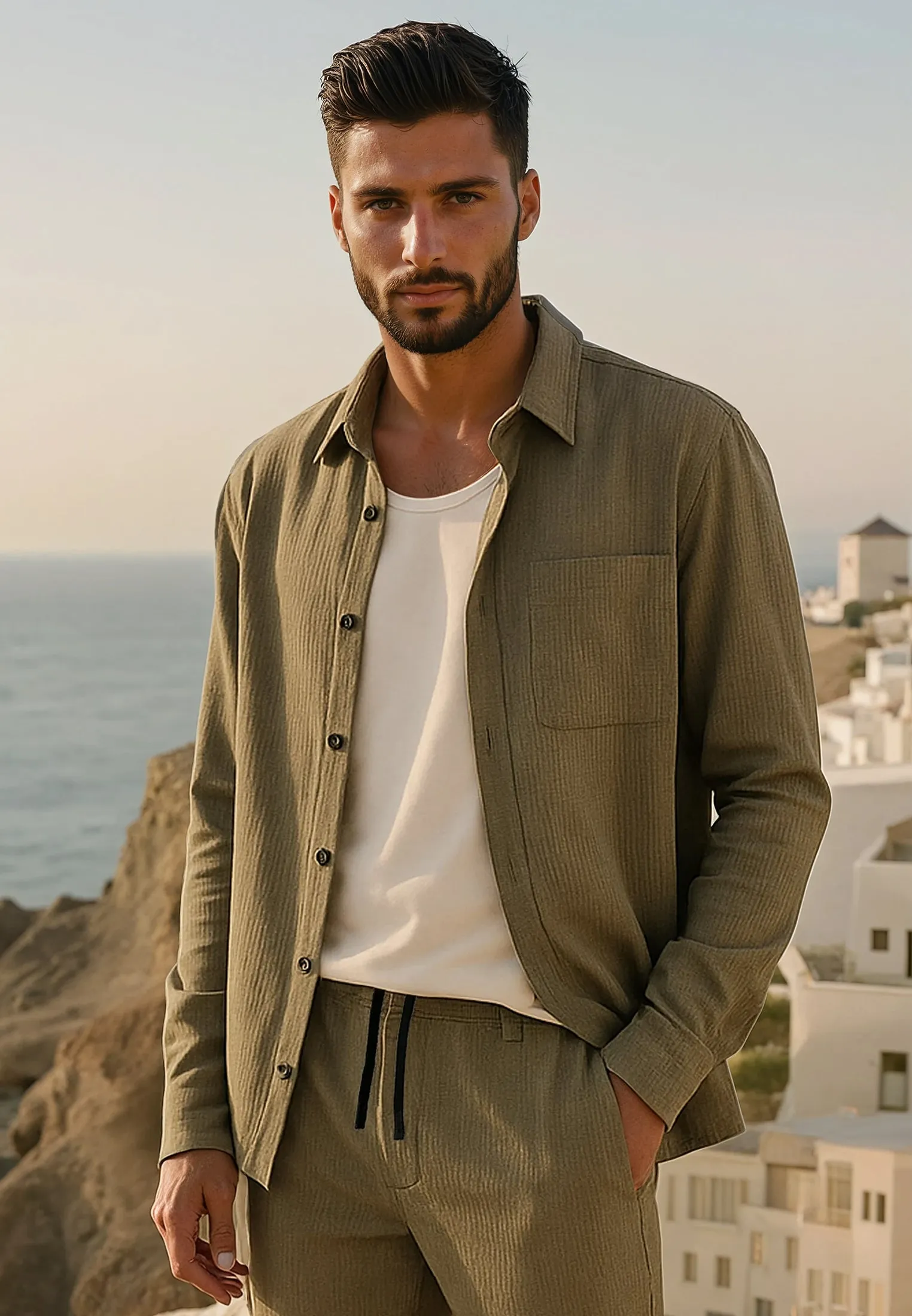 formal dinner Formal Elegance MYKONOS LONG SLEEVE HOLIDAY SHIRT MOSS GREEN