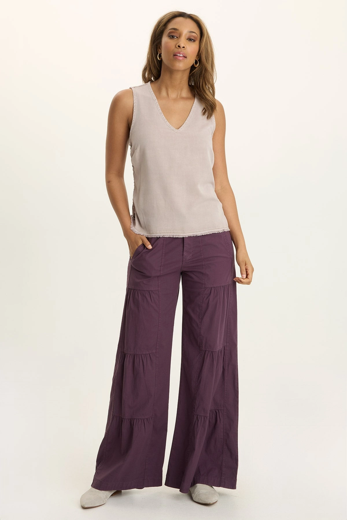 Tiered Wide Leg Pant Sporty Fit Design