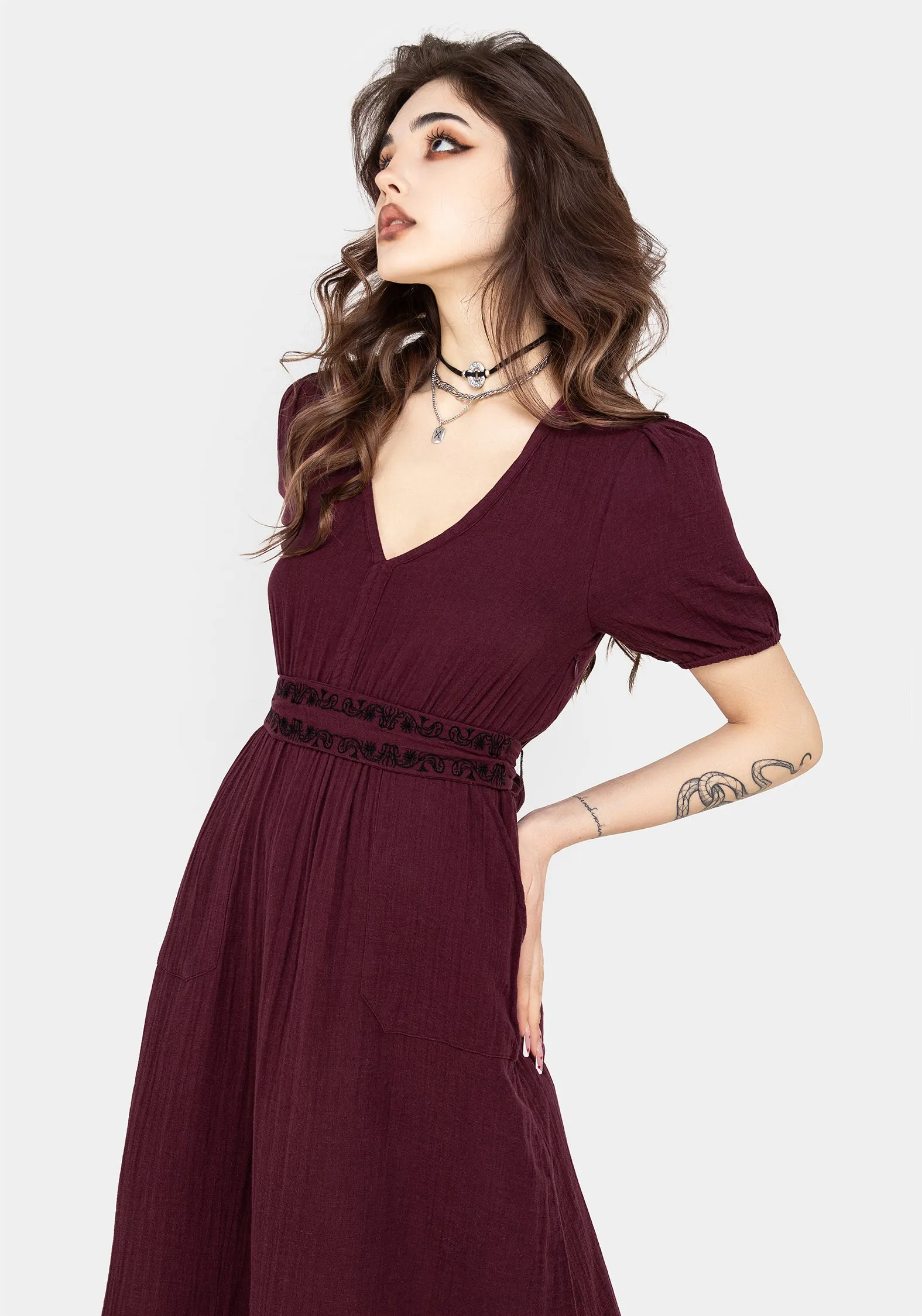 Day Romance Joy Glow Poultice Embroidered Cotton Midi Dress