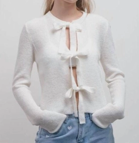 Front Bow Cardigan In Cream Warm Appeal