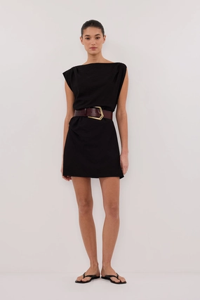 Silky Touch Luxe Look MARMO BLACK DRAPED MINI DRESS